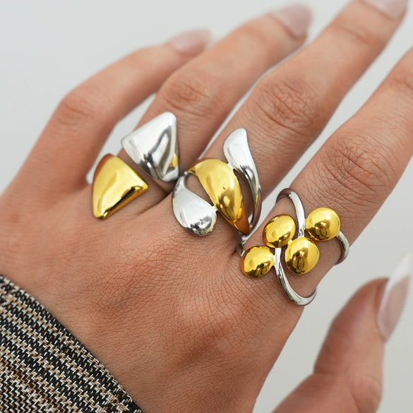 Wholesale Women's Geometric Line Stainless Steel Rings With Pvd Furnace Vacuum Real Gold Plating In Ins Style