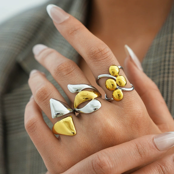 Wholesale Women's Geometric Line Stainless Steel Rings With Pvd Furnace Vacuum Real Gold Plating In Ins Style