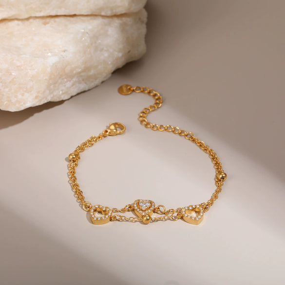 Wholesale Women's Geometric Loveshaped 18K Stainless Steel Diamondencrusted Electroplated Bracelet