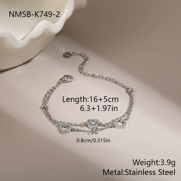 Wholesale Women's Geometric Loveshaped 18K Stainless Steel Diamondencrusted Electroplated Bracelet