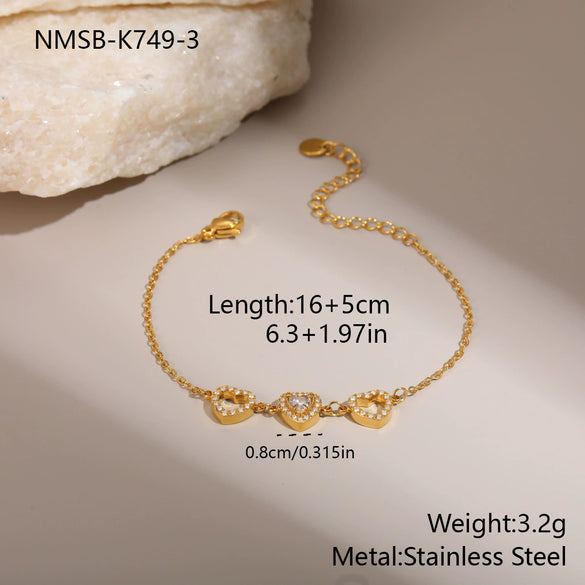 Wholesale Women's Geometric Loveshaped 18K Stainless Steel Diamondencrusted Electroplated Bracelet
