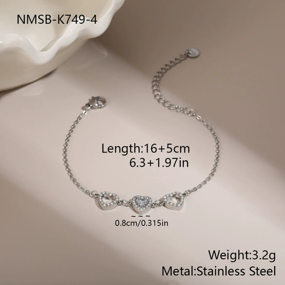 Wholesale Women's Geometric Loveshaped 18K Stainless Steel Diamondencrusted Electroplated Bracelet