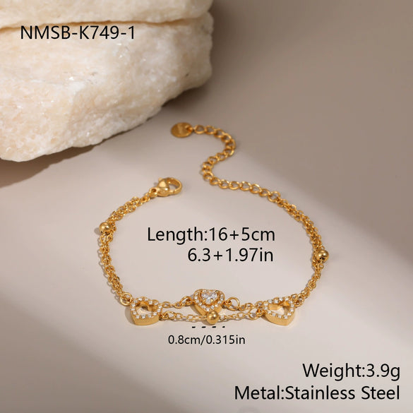 Wholesale Women's Geometric Loveshaped 18K Stainless Steel Diamondencrusted Electroplated Bracelet