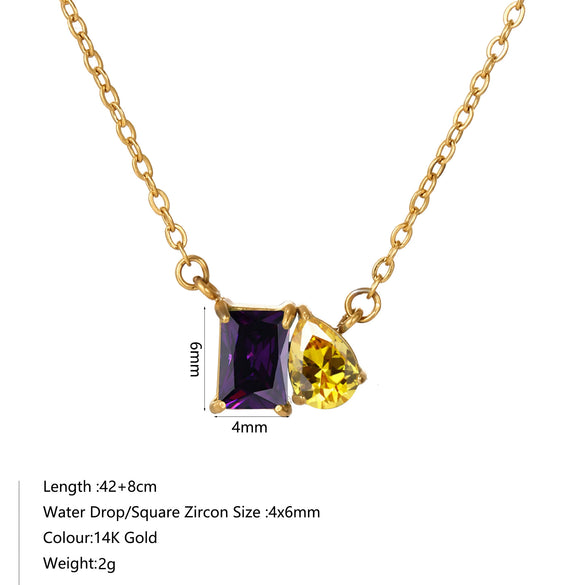 Wholesale Women's Geometric Luxury Stainless Steel Dropshaped Electroplated 14K Goldplated Pendant Necklace With Ochain