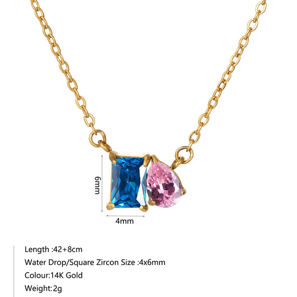 Wholesale Women's Geometric Luxury Stainless Steel Dropshaped Electroplated 14K Goldplated Pendant Necklace With Ochain