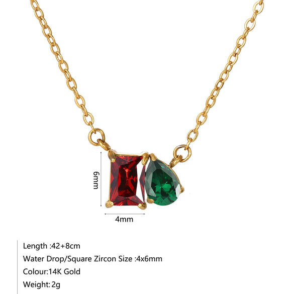 Wholesale Women's Geometric Luxury Stainless Steel Dropshaped Electroplated 14K Goldplated Pendant Necklace With Ochain