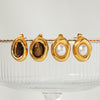 Wholesale Women's Geometric Maillard Style Oval Tiger Eye Stone Stainless Steel Electroplated Earrings