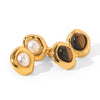 Wholesale Women's Geometric Maillard Style Oval Tiger Eye Stone Stainless Steel Electroplated Earrings