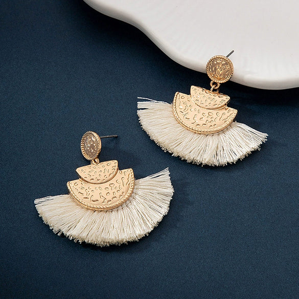 Wholesale Women's Geometric Metal Alloy Handwoven Fringe Earrings With Electroplating