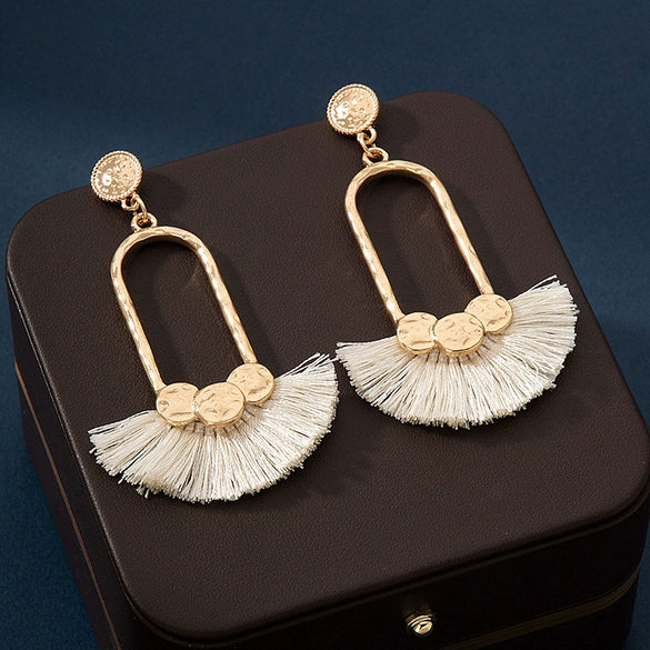 Wholesale Women's Geometric Metal Alloy Handwoven Fringe Earrings With Electroplating