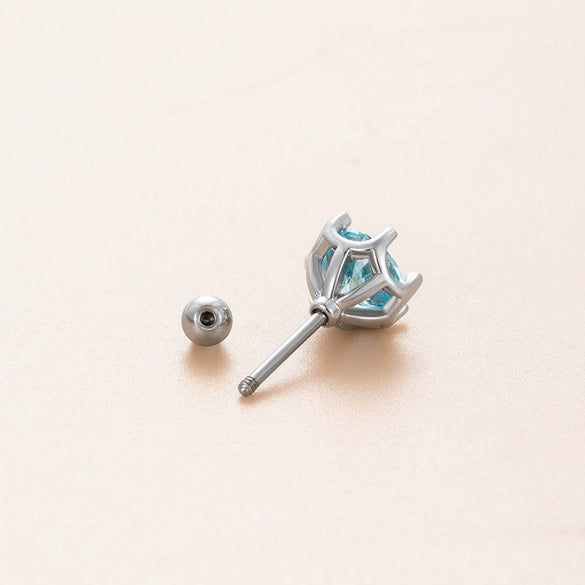Wholesale Women's Geometric Metal Earrings With Zirconia Inlay And Eight Heart And Eight Arrows Design Titanium Steel Thin Rod Screw Style