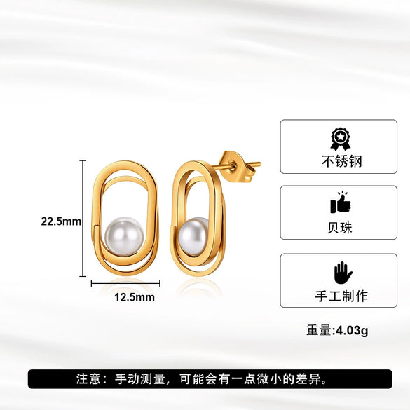 Wholesale Women's Geometric Metal Pearl Earrings With Electroplating And Original Design