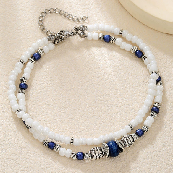 Wholesale Women's Geometric Metal Rice Bead Anklet Hiphop Style