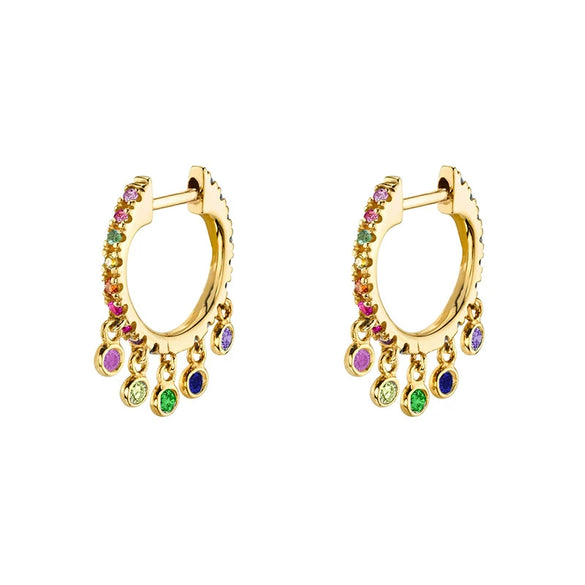 Wholesale Women's Geometric Microinlaid Colorful Zircon Hoop Earrings Copper Plated With Real Gold