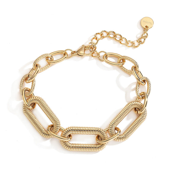 Wholesale Women's Geometric Micropaved Stainless Steel 18K Gold Plated Bracelet