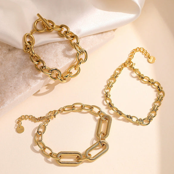 Wholesale Women's Geometric Micropaved Stainless Steel 18K Gold Plated Bracelet
