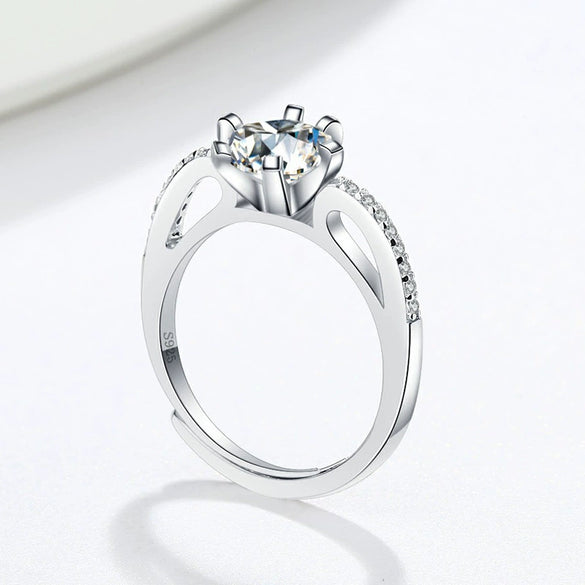 Wholesale Women's Geometric Moissanite Ring S925 Sterling Silver Electroplated Sixclaw Open