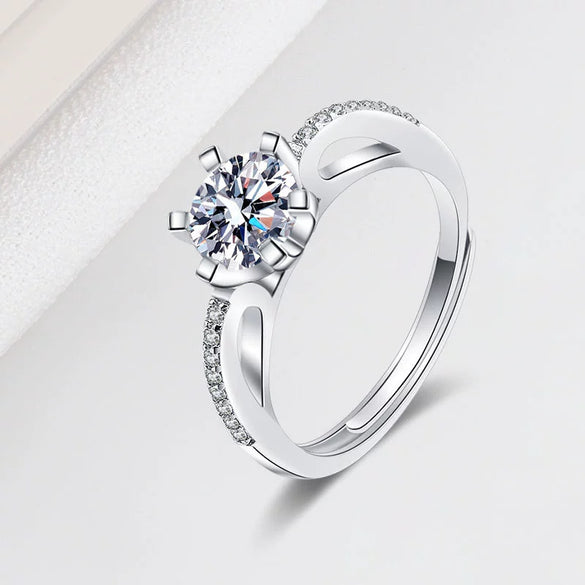 Wholesale Women's Geometric Moissanite Ring S925 Sterling Silver Electroplated Sixclaw Open