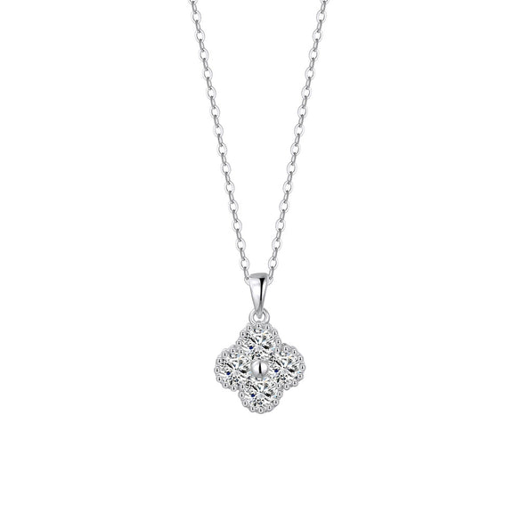 Wholesale Women's Geometric Moissanite Silver Microinlaid Fourleaf Clover Necklace With Oshaped Chain