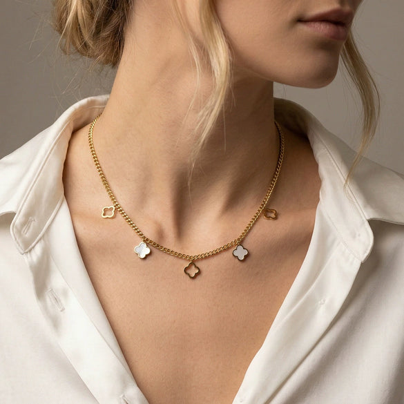 Wholesale Women's Geometric Motherofpearl Titanium Steel Electroplated Calendering Chain Necklace