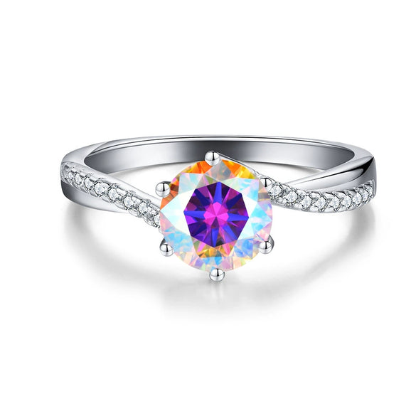 Wholesale Women's Geometric Multicolor Moissanite Ring 925 Silver Electroplated Minimalist Style