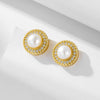 Wholesale Women's Geometric Natural Freshwater Pearl 925 Sterling Silver Stud Earrings With Micro Inlaid Zircon