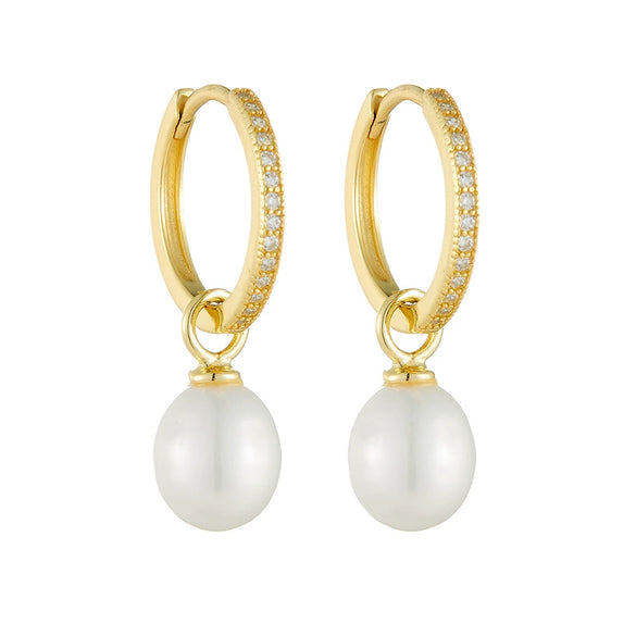 Wholesale Women's Geometric Natural Pearl Micropaved Zirconia S925 Sterling Silver Earrings