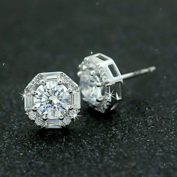 Wholesale Women's Geometric Octagonal Copper Earrings With Zirconia Design