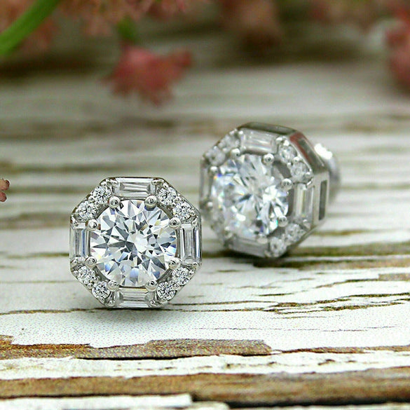Wholesale Women's Geometric Octagonal Copper Earrings With Zirconia Design