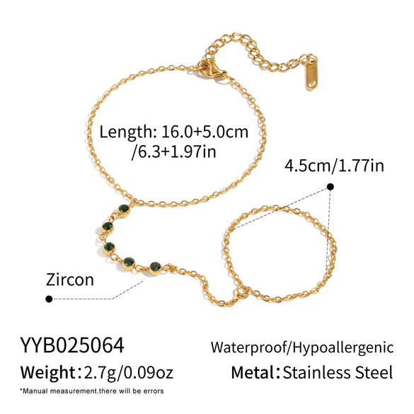 Wholesale Women's Geometric Olive Green Zircon Stainless Steel Real Gold Plated Chain Bracelet