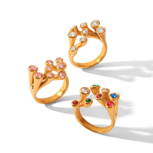 Wholesale Women's Geometric Open Diamondstudded Stainless Steel Electroplated Ring