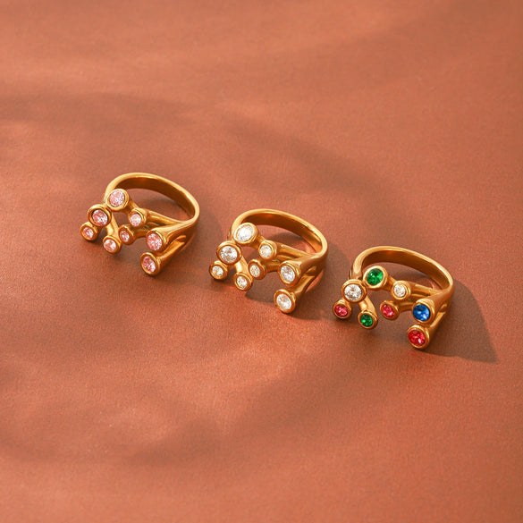 Wholesale Women's Geometric Open Diamondstudded Stainless Steel Electroplated Ring