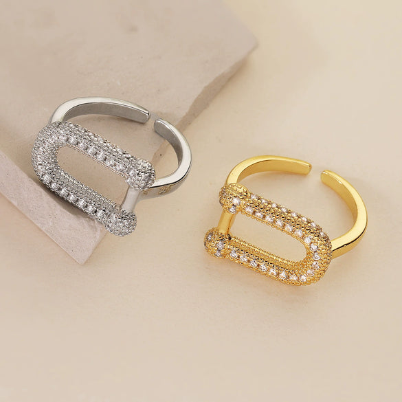 Wholesale Women's Geometric Opening Ring Copper Electroplated With Zircon