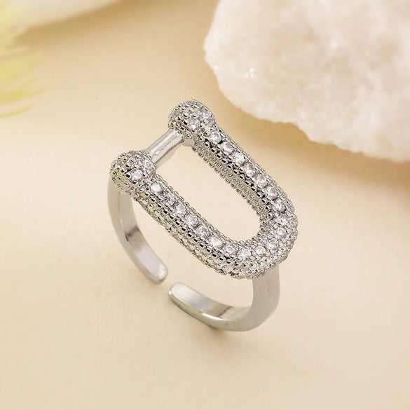 Wholesale Women's Geometric Opening Ring Copper Electroplated With Zircon