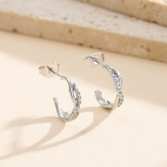 Wholesale Women's Geometric Original Design 304 Stainless Steel Zirconstudded Electroplated Earrings With 925 Silver Ear Needles