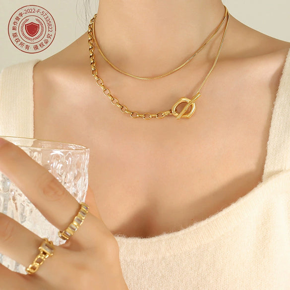 Wholesale Women's Geometric Ot Buckle Adjustable Length Chain Sweater Chain 18K Gold Plated Titanium Steel Jewelry