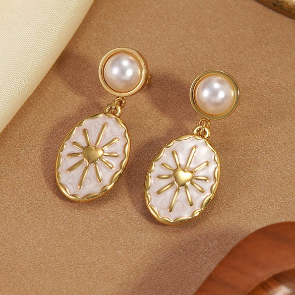 Wholesale Women's Geometric Oval Dripping Oil Stainless Steel Earrings