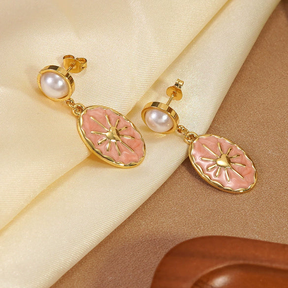 Wholesale Women's Geometric Oval Dripping Oil Stainless Steel Earrings