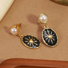 Wholesale Women's Geometric Oval Dripping Oil Stainless Steel Earrings