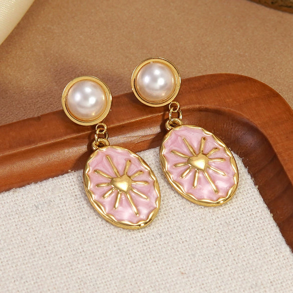 Wholesale Women's Geometric Oval Dripping Oil Stainless Steel Earrings