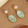 Wholesale Women's Geometric Oval Dripping Oil Stainless Steel Earrings