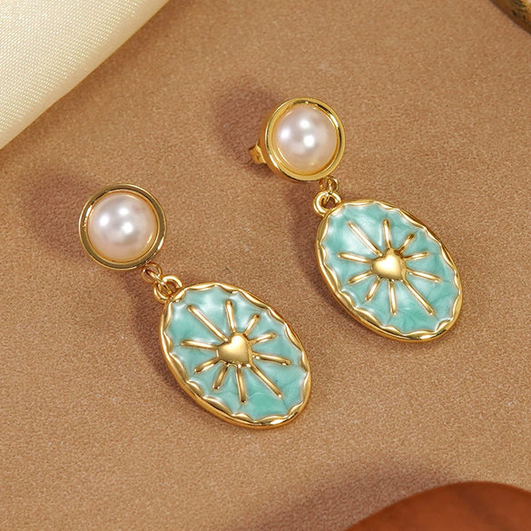 Wholesale Women's Geometric Oval Dripping Oil Stainless Steel Earrings