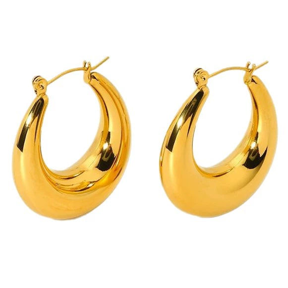 Wholesale Women's Geometric Oval Hollow 18K Gold Plated Stainless Steel Earrings