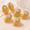 Wholesale Women's Geometric Oval White Glass Stone Earring With Titanium Steel And Pvd Vacuum Gold Plating
