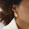 Wholesale Women's Geometric Oval White Glass Stone Earring With Titanium Steel And Pvd Vacuum Gold Plating