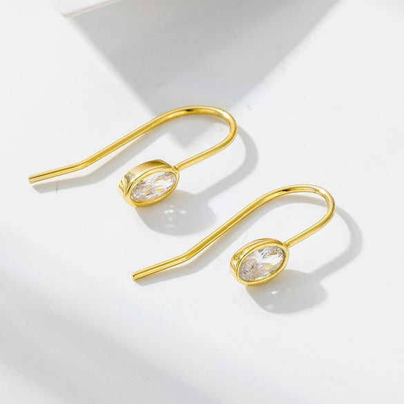 Wholesale Women's Geometric Oval Zircon S925 Sterling Silver Ear Hook Earrings