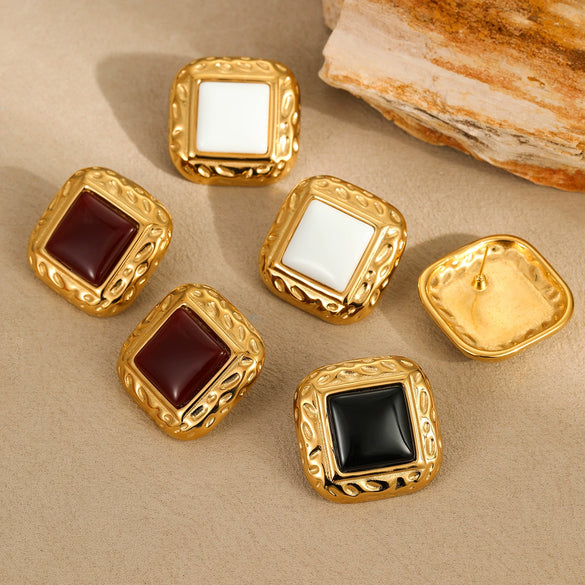 Wholesale Women's Geometric Pattern Electroplated Stainless Steel Earrings Retro Mid Century Style
