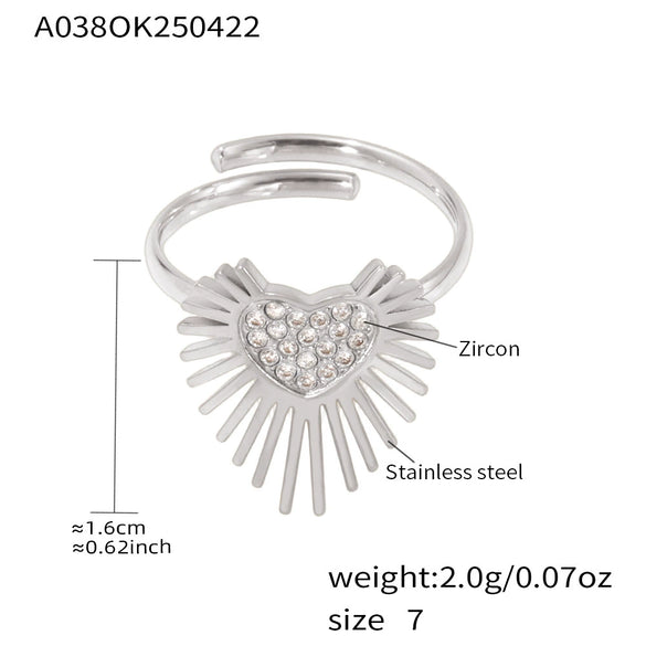 Wholesale Women's Geometric Pattern Heart Ring Stainless Steel Zircon Goldplated