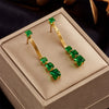 Wholesale Women's Geometric Pattern Stainless Steel Square Transparent Green Diamond Earrings With Electroplating