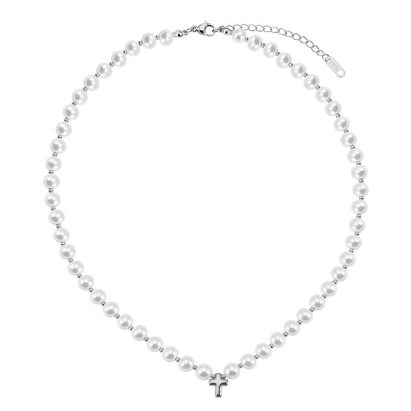 Wholesale Women's Geometric Pearl Choker Necklace With Electroplated Calendering Chain
